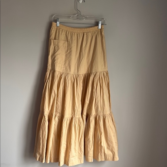 Eskandar Tan Cotton Tiered Maxi Skirt with Pocket Small - Picture 1 of 10